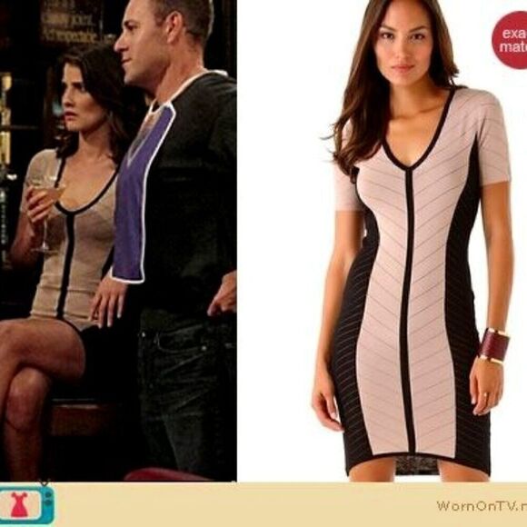 NWT Torn Ronny Kobo S Caterina Dress BodyCon Fitted Stretchy Sexy Black Nude Tan - Picture 7 of 7